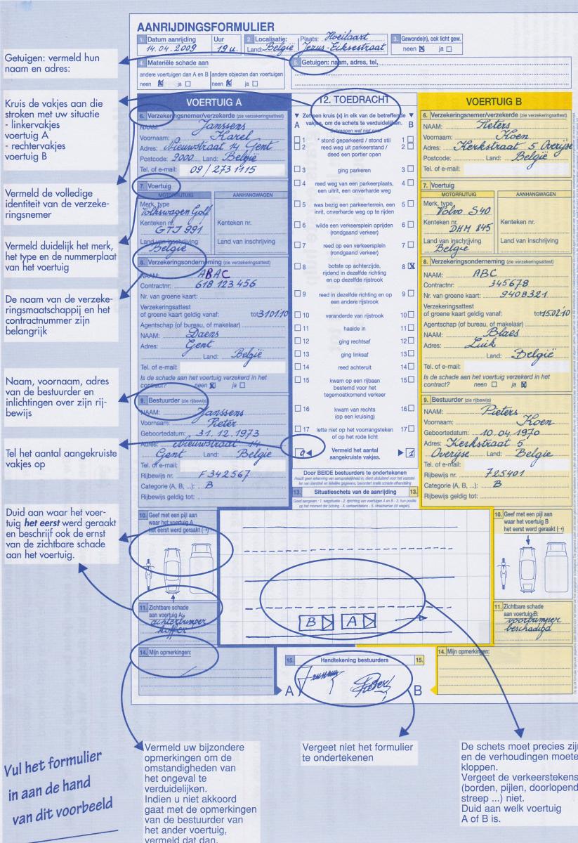 aanrijdingsformulier invullen ongeval schade europees aanrijdingsformulier