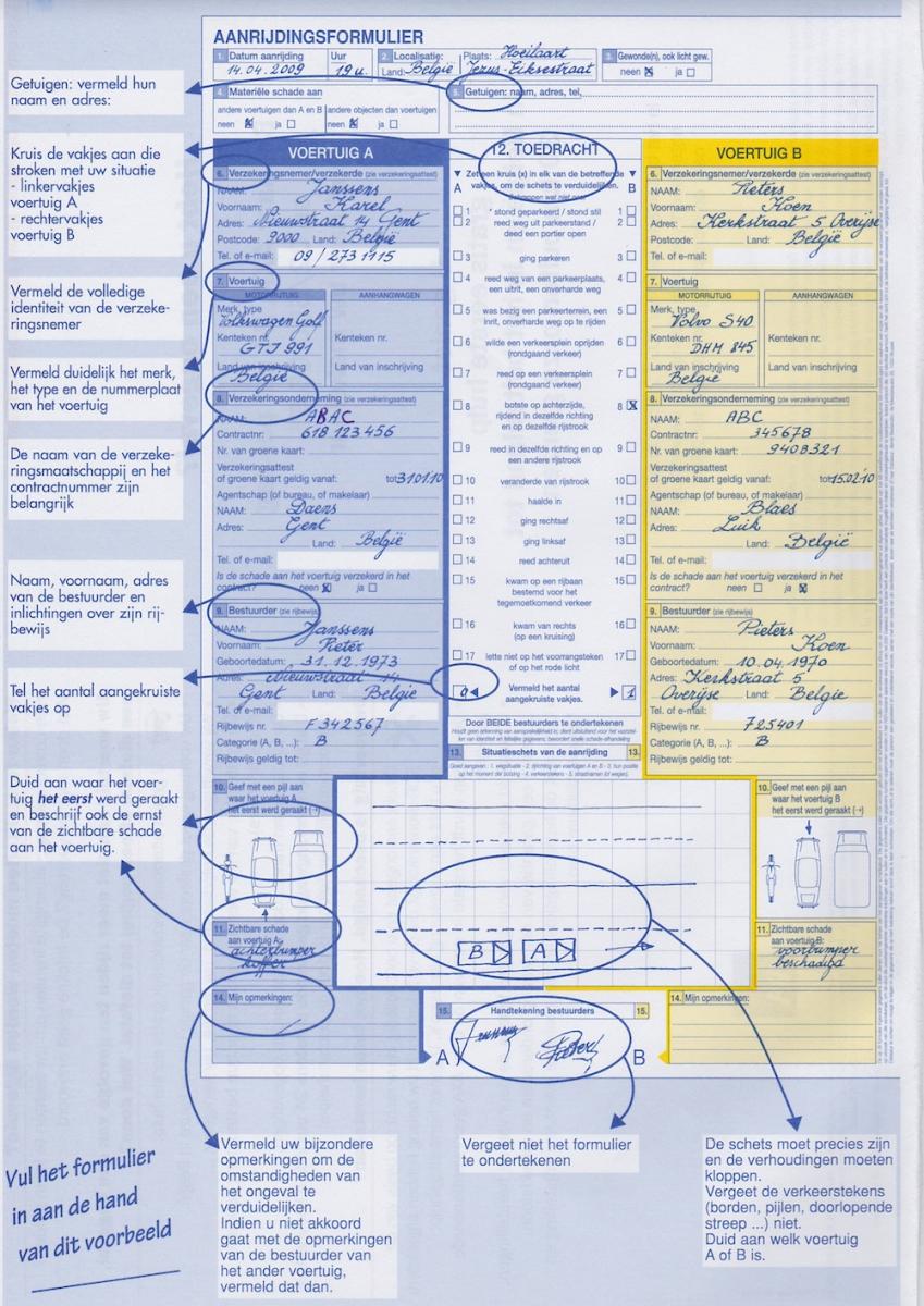 aanrijdingsformulier invullen ongeval