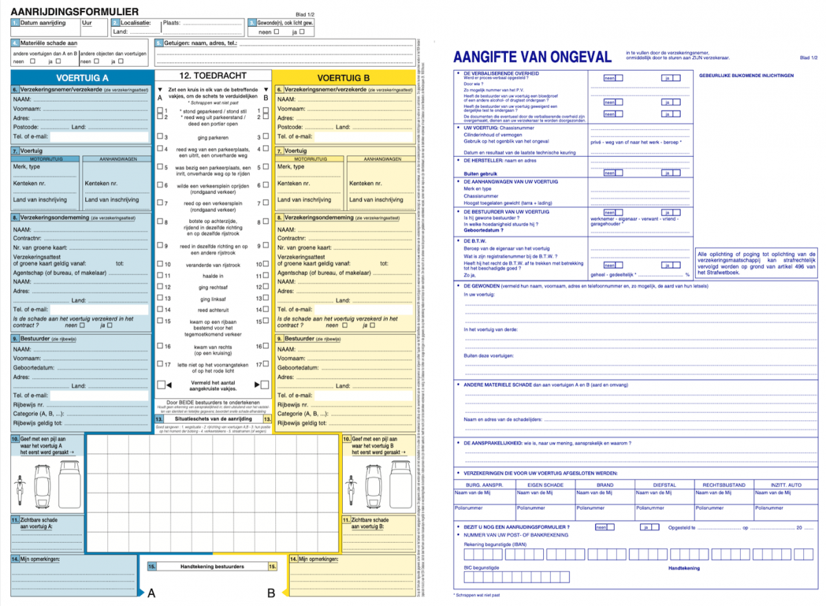 aanrijdingsformulier blanco nieuw Europees aanrijdingsformulier