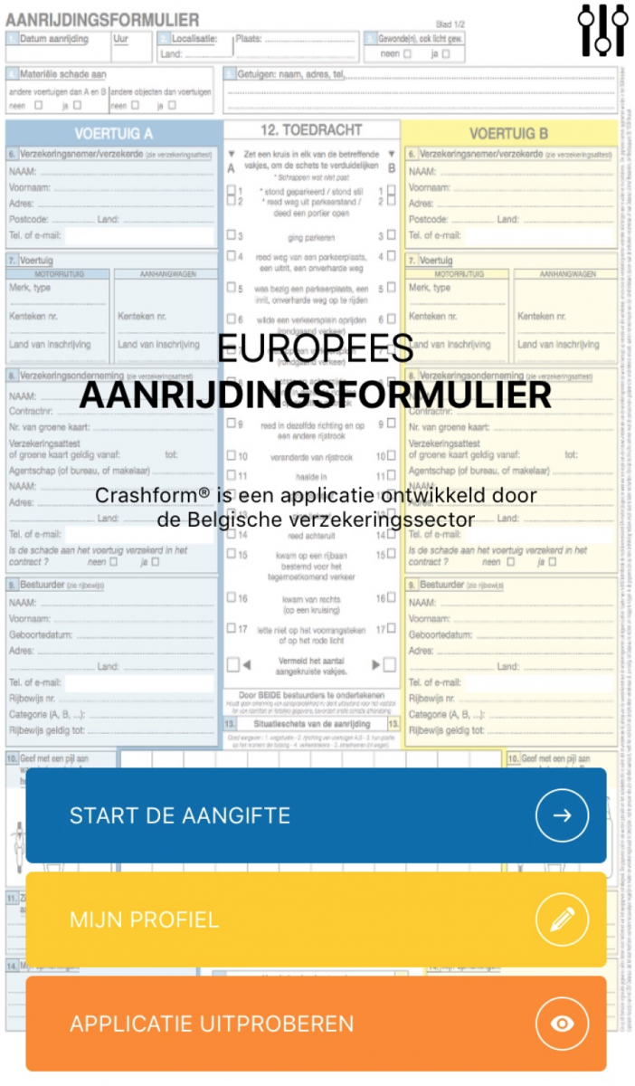 app aanrijdingsformulier Crashform auto ongeval
