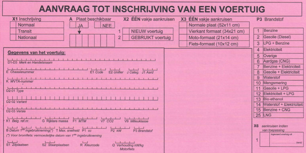 plaat aanvragen - auto inschrijven - roze formulier - aanvraag tot inschrijving - DIV