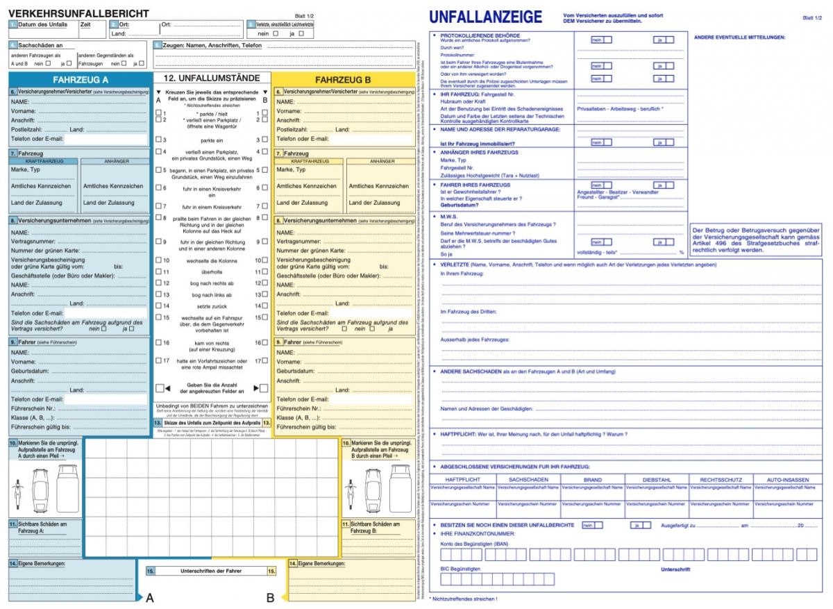 Europees aanrijdingsformulier in het Duits - Duitse taal