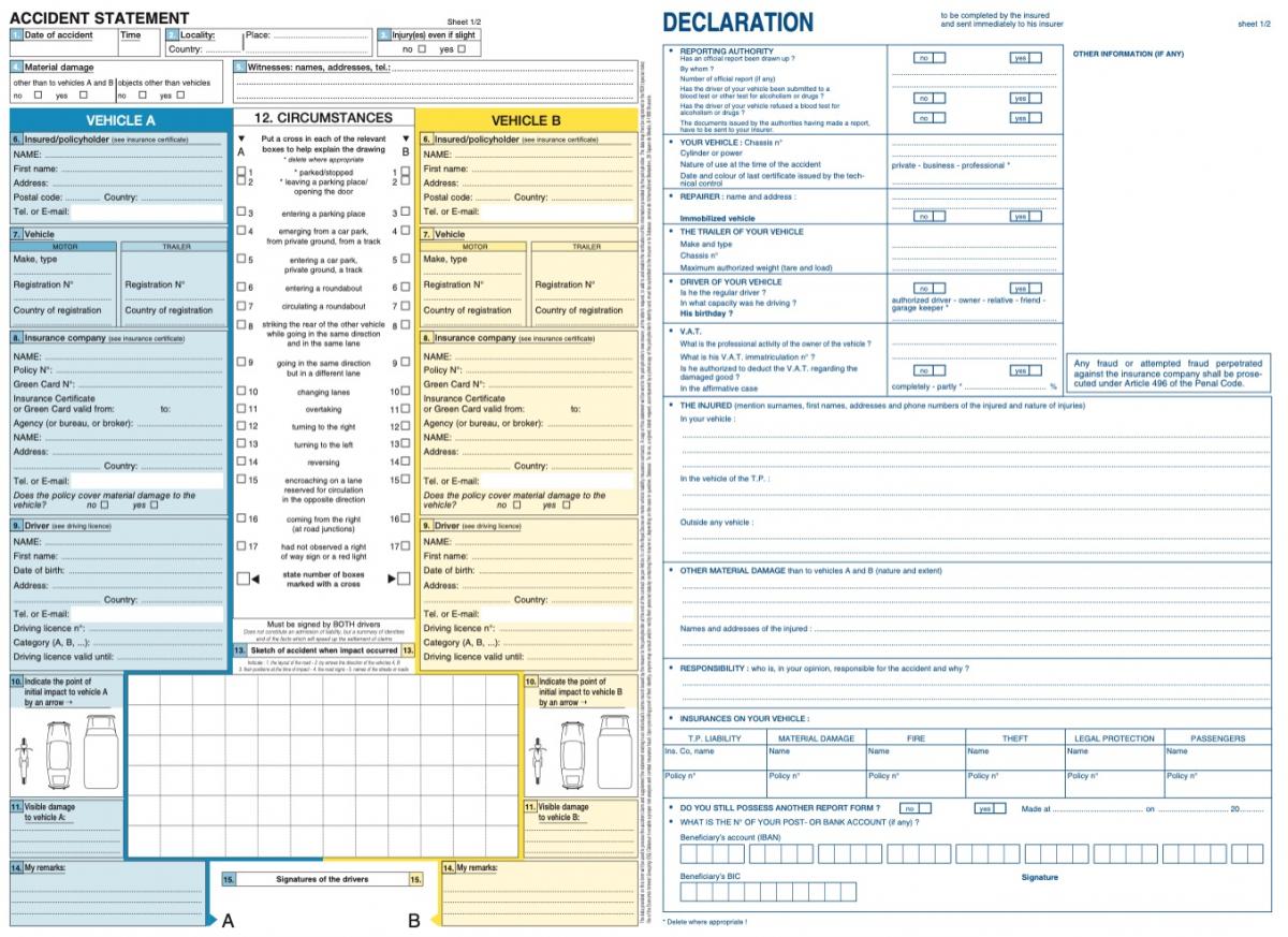 Europees aanrijdingsformulier in het Engels - Engelse taal