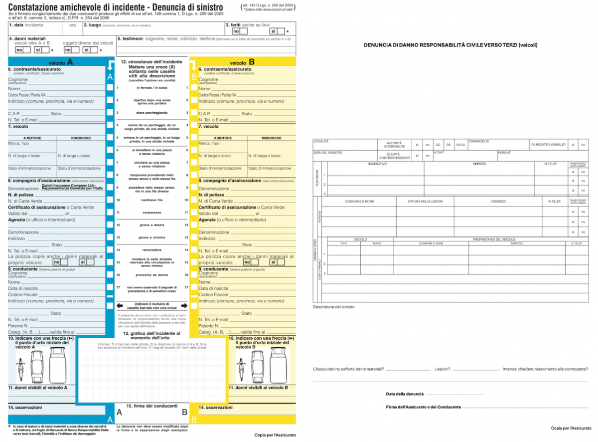 Europees aanrijdingsformulier in het Italiaans - Italiaanse taal