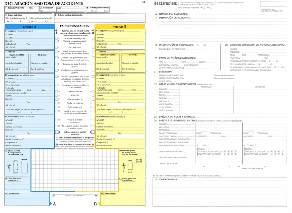 Europees aanrijdingsformulier in het Spaans - Spaanse taal