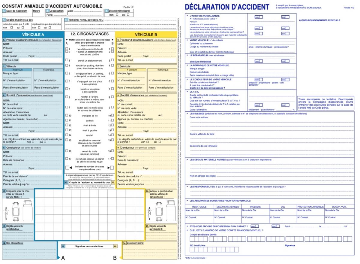 Europees aanrijdingsformulier in het Frans - Franse taal