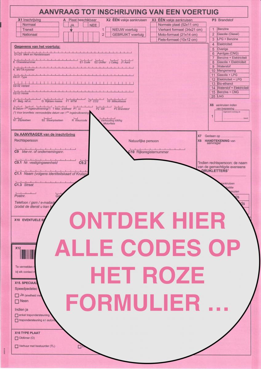 roos formulier auto - aanvraag tot inschrijving van een voertuig - roze formulier