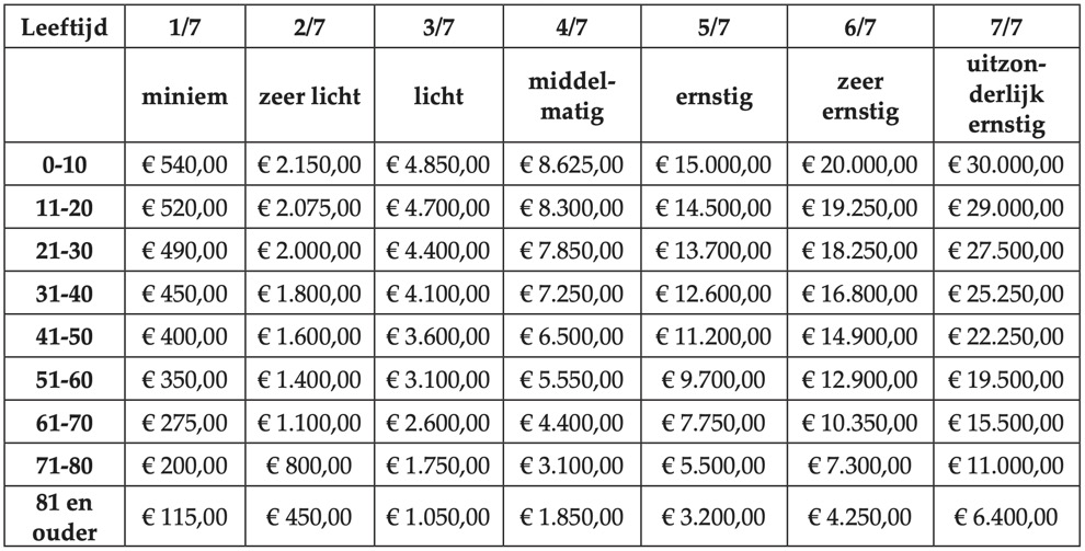 vergoeding esthetische schade bedrag schadevergoeding