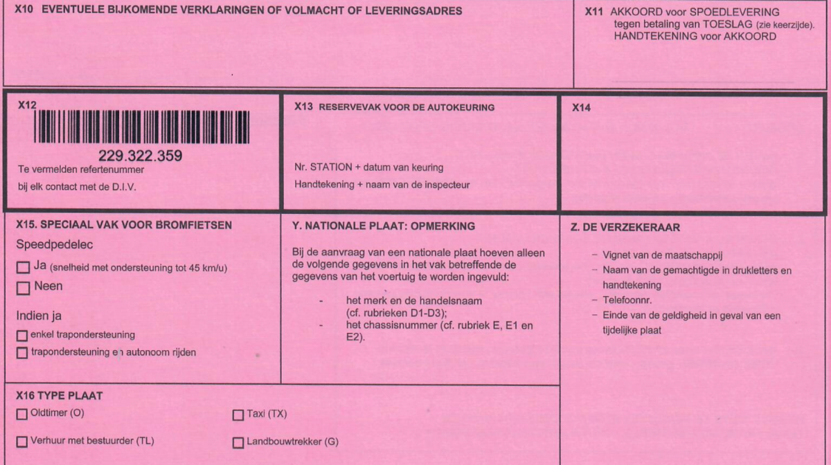plaat aanvragen - auto inschrijven - roze formulier - aanvraag tot inschrijving - DIV
